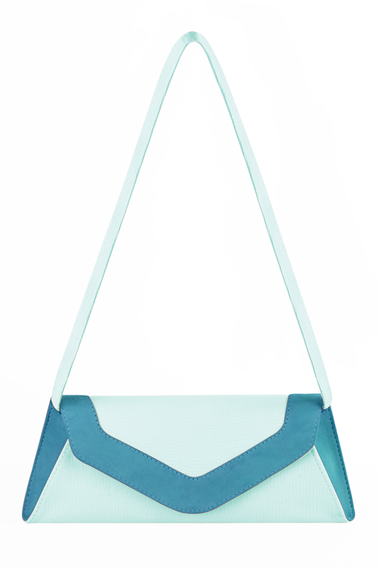 Turquoise blue women's open back shoes, with a knot. Tapered toe. Medium slim heel. Worn view - Florence KOOIJMAN